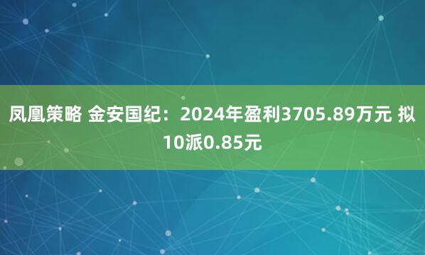 凤凰策略 金安国纪：2024年盈利3705.89万元 拟10派0.85元