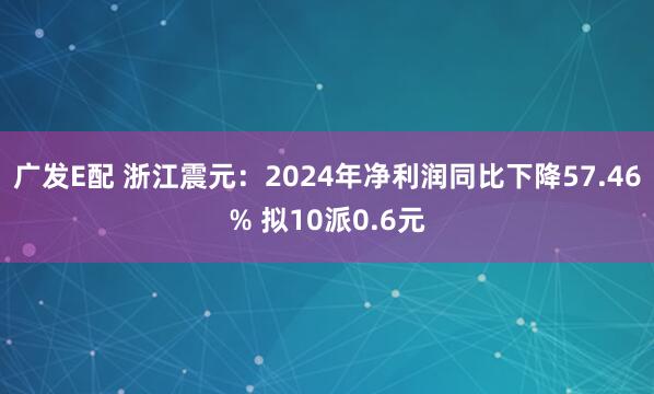 广发E配 浙江震元：2024年净利润同比下降57.46% 拟10派0.6元